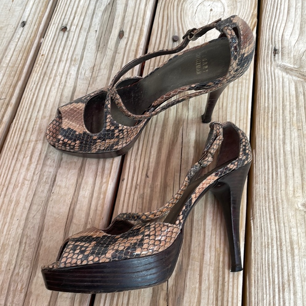 Stuart Weitzman Snakeskin Open-Toe Heels Size 6m - image 4